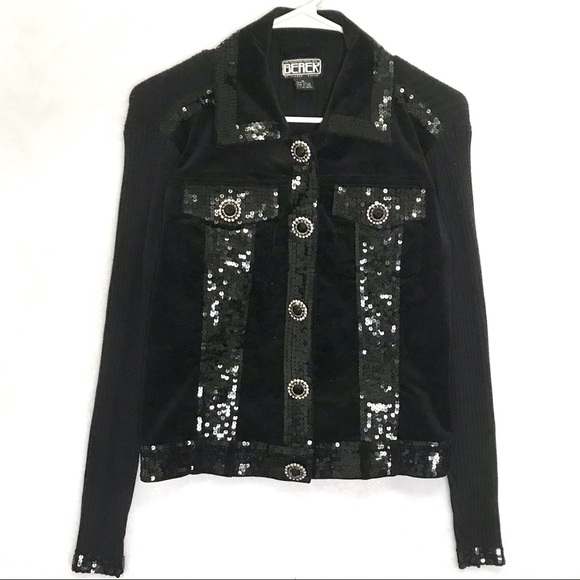 BEREK Black Sequin Sweater Jacket Cardigan Medium - Picture 1 of 7